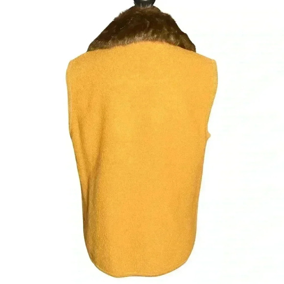Vintage 90s Mustard 100% Boiled Wool Brown Faux Fur Collar Vest. Size Medium EUC - Picture 9 of 9